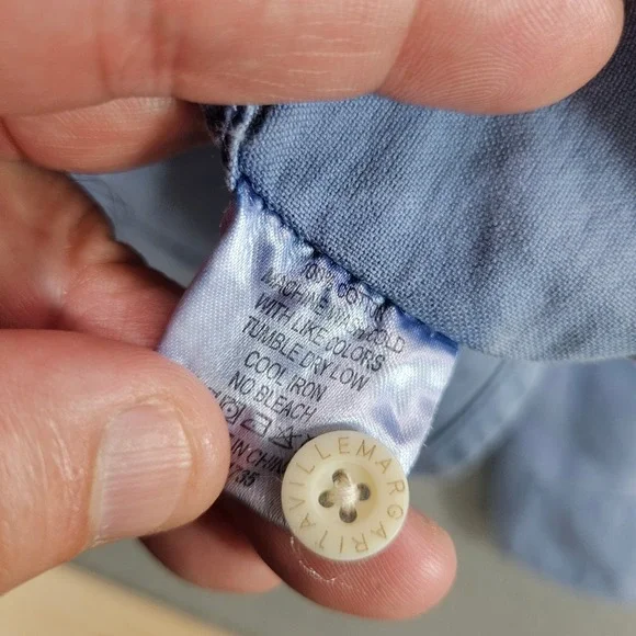 Margaritaville Mens Button Down Shirt Large Blue Roll Tab Long Sleeve Cotton L - Picture 6 of 11